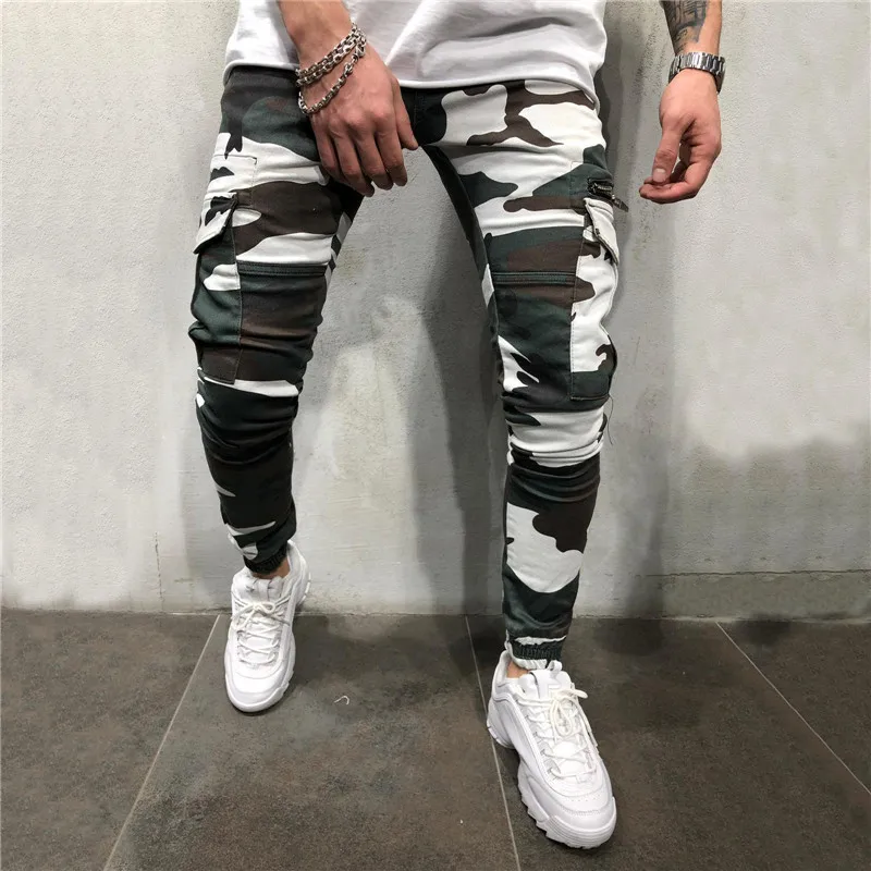 2019 Новые камуфляжные мужские брюки хип-хоп пот Штаны уличная повседневные штаны камуфляж грузов карман на молнии Штаны