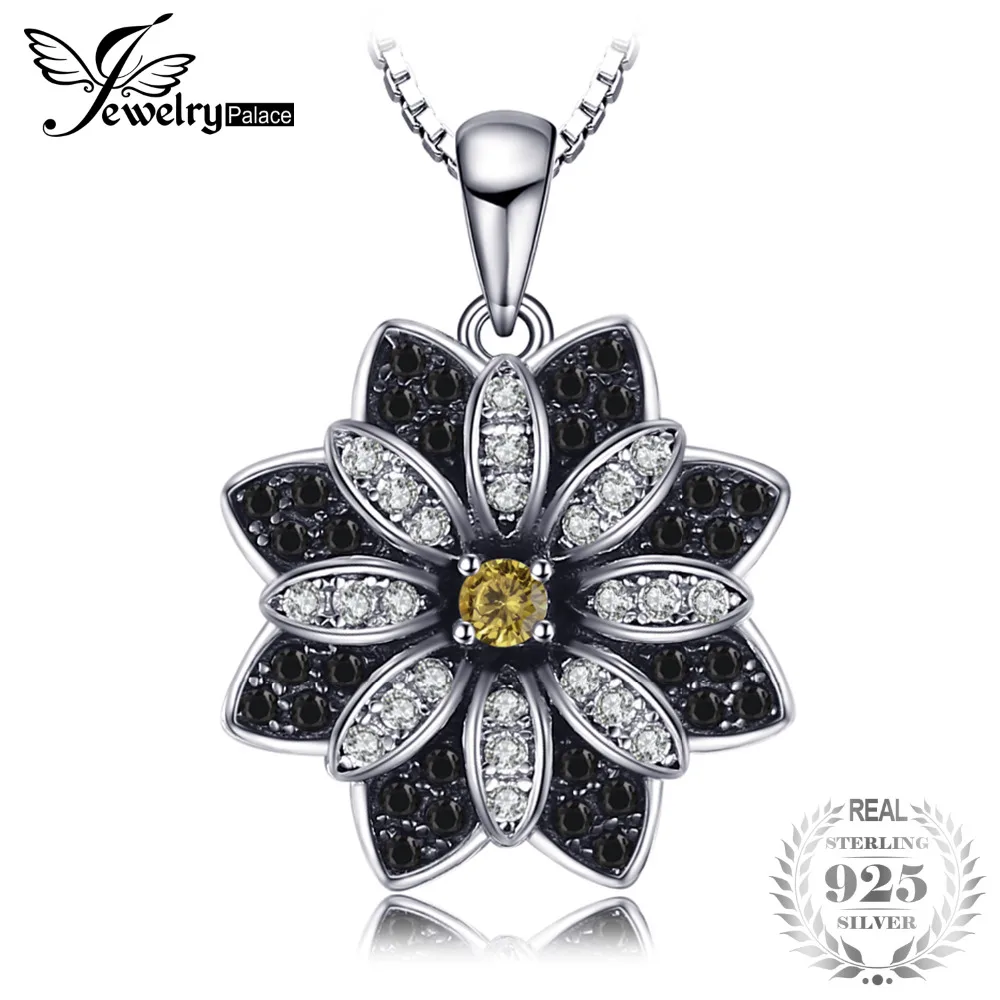 

JewelryPalace Flower Natural Taupe Smoky Quartz Black Spinel Necklaces & Pendants 925 Sterling Silver 45cm Box Chain For Women