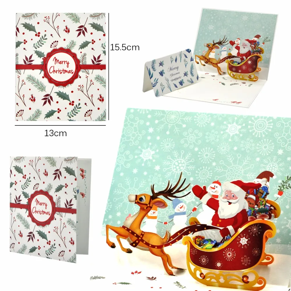 1pcs Christmas Cards 3D Pop Up Merry Christmas Series Santa s Handmade Custom Greeting Cards Christmas Gifts Souvenirs Postcards in Cards & Invitations from