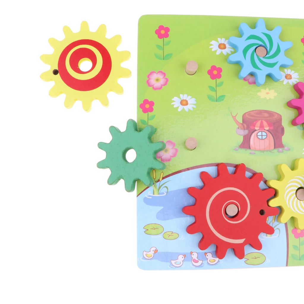 Wooden Gear Toy Animal Theme Board, Kids Early Engineering Educational Toy Set Birthday Gift