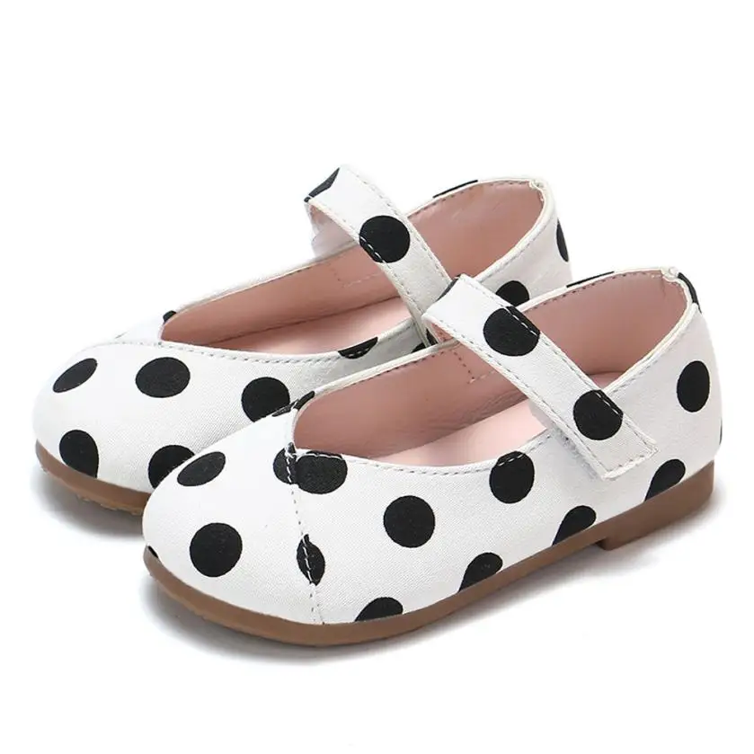 4006 тонкие кожаные туфли в горошек для маленьких девочек модные туфли принцессы с мягкой подошвой в горошек - Цвет: White