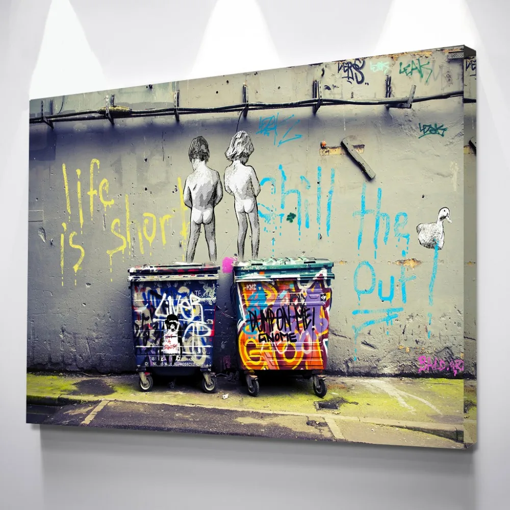 Поп уличное искусство Граффити художественные плакаты два обнаженных ребенка стоят на все плакаты печать домашний декор современные настенные художественные картины