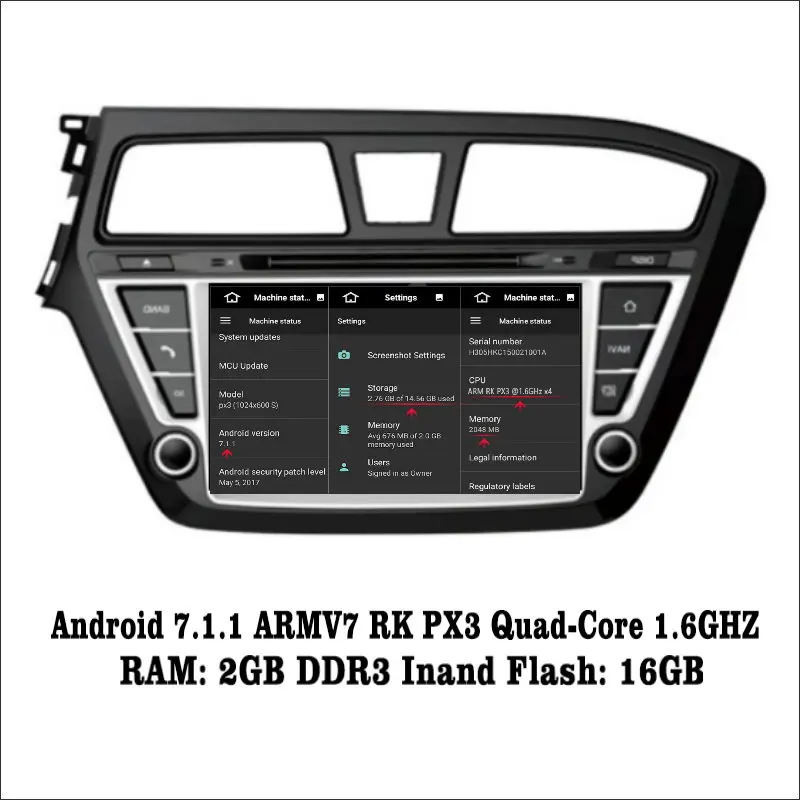 Top Android 7.1 2G RAM For Hyundai Elite/i20 2014~2017 Car Radio Audio Video Multimedia DVD Player WIFI DVR GPS Navi Navigation 1