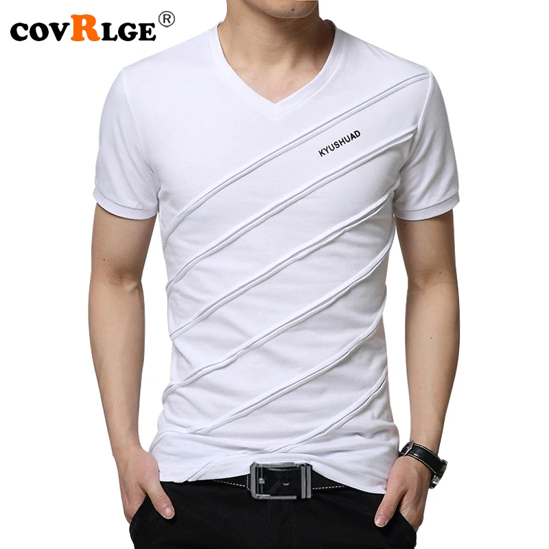 Covrlge 2018 de los hombres de verano Camiseta de manga corta de los hombres de cuello en V Plus tamaño 3XL 4XL 5XL Camiseta Fitness Slim Fit Camiseta Tops MTS410