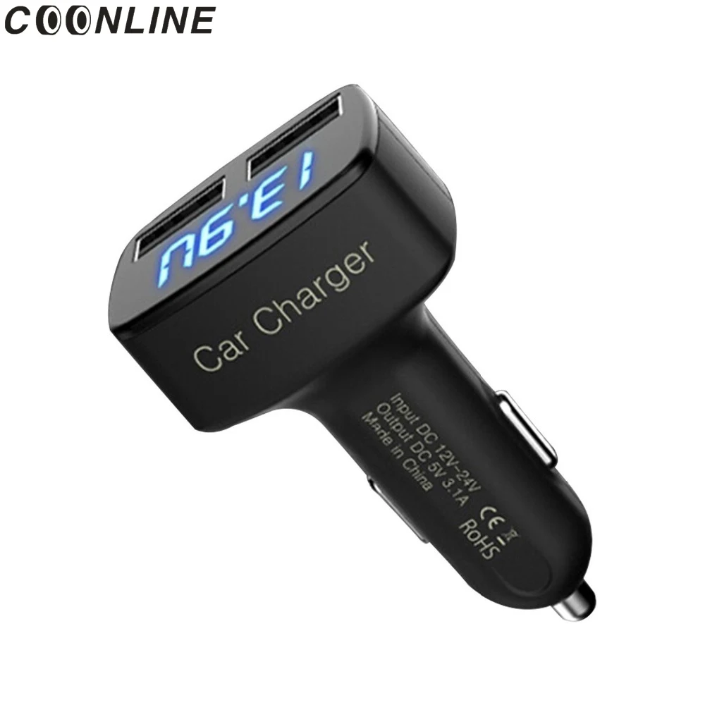 

Coonline 4 in 1 Car Charger Dual USB Voltmeter Thermometer Digital Display Charging Cigarette lighter