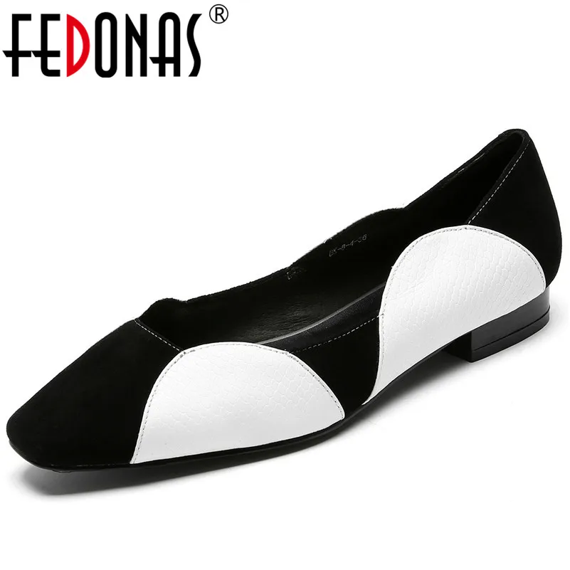 

FEDONAS New Women Low Heels Genuine Leather Spring Summer Shoes Woman Square Toe Elegant Fashion Comfort Casual Shoes Woman Pump
