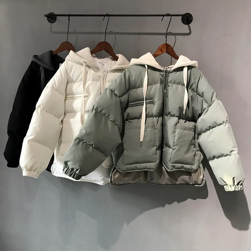 Зимний пуховик из хлопка, Женская Куртка Harajuku BF, стильное плотное зимнее пальто, парка с капюшоном, Женская куртка из хлопка, верхняя одежда C4798