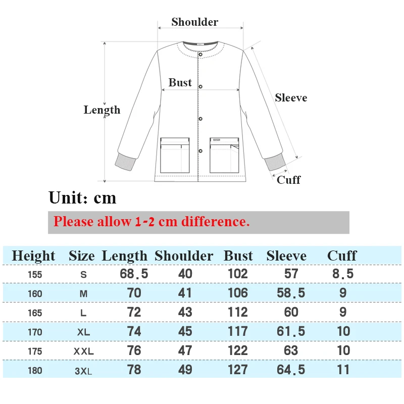 Женские и мужские теплые куртки, медицинская куртка, пальто, униформа для кормящих, с защелками спереди, вязанные манжеты, рабочие наряды, скрабы