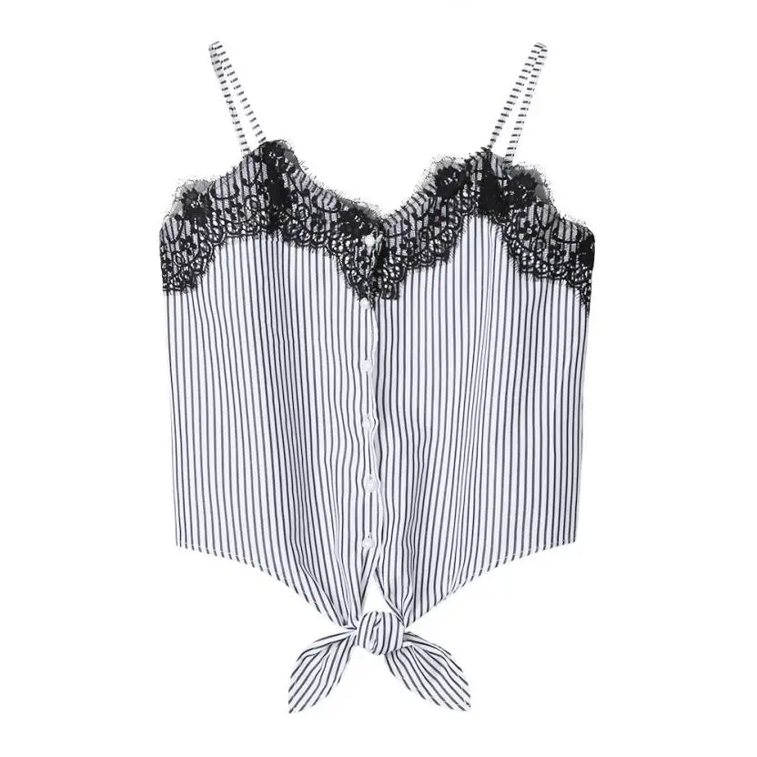 

feitong vest women 2018 sexy top lace fashion Striped sleeveless loose tank top women summer black sexy tanks tops female