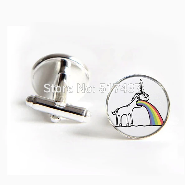 

1 pair wholesale Cufflinks High Quality Unicorn Rainbow Cufflinks Fantasy Humor Gold Wedding Cuff Links