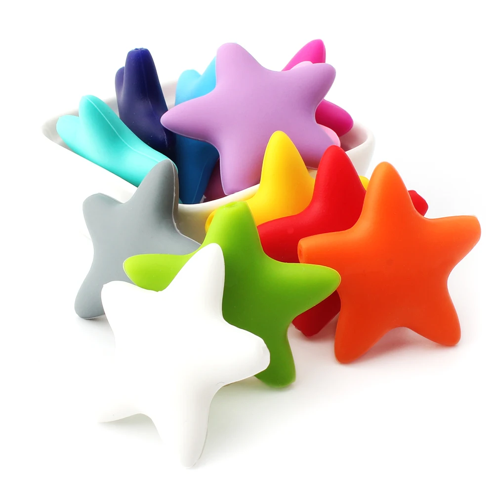 

KEEP&GROW 30Pcs Star Silicone Beads Food Grade Baby Teething Beads Chewable BPA Free Baby Teethers Nursing Pacifier Pendant