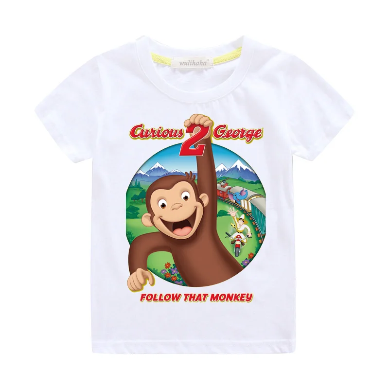Детские футболки из хлопка одежда для малышей короткий рукав костюм футболки для мальчиков и девочек повседневные футболки Топ Любопытный Джордж Костюмы ZA091 - Цвет: White T-shirts