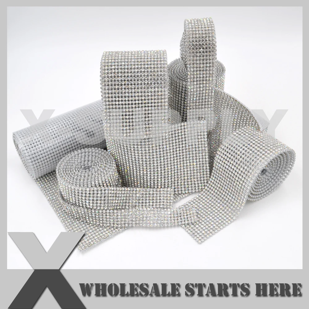 

Iron on Rhinestone Mesh Trim Bandings,Crystal in Silver Base with Back Glue for Bridal Dress,Cake Standing,Wine,Weddings