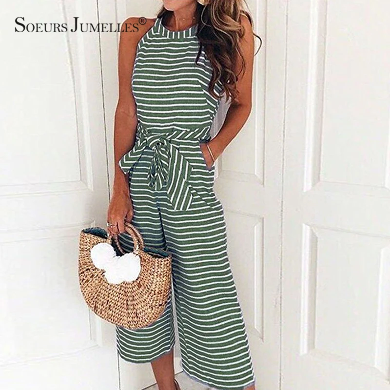 

Sexy Bodysuits with Belt Off The Shoulder Summer Playsuits 2019 Women Bow Jumpsuits Ankle-Length Pants Female Overalls 0930