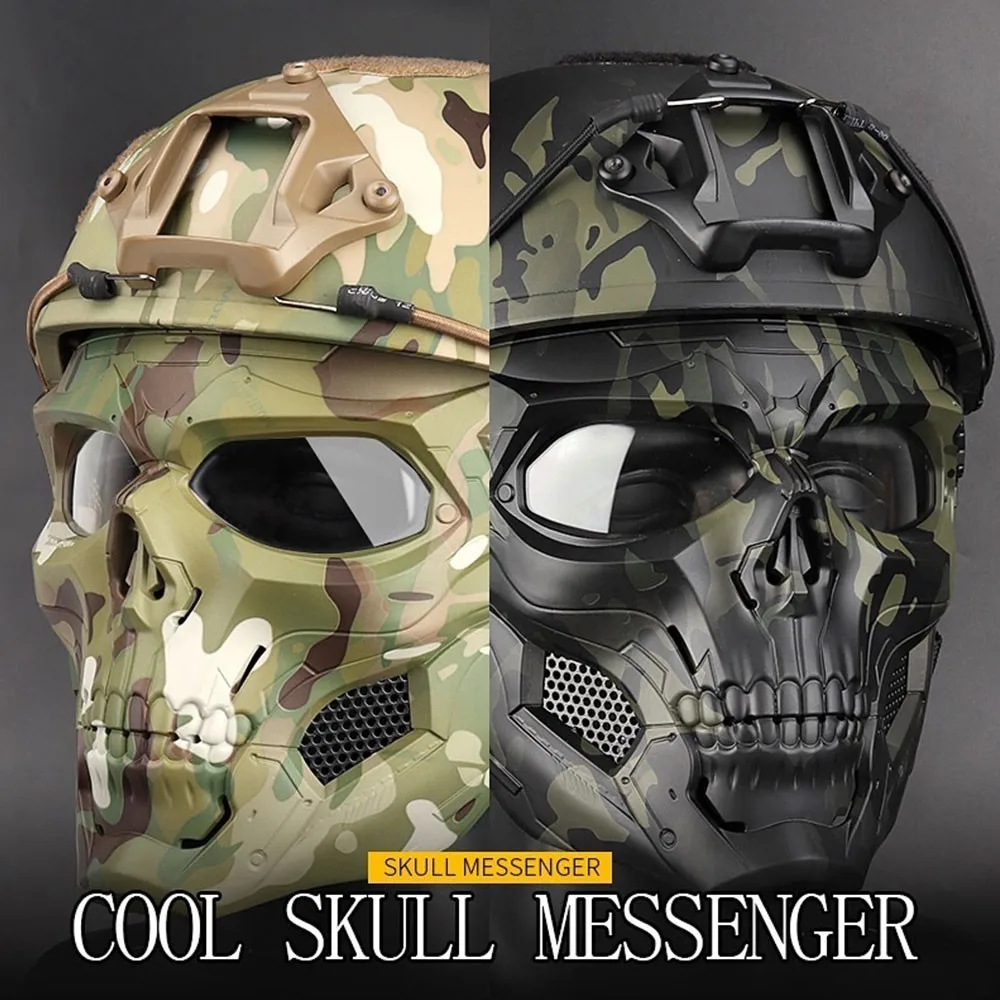 Airsoft Shooting Tactical Hunting Equipment Gears Skull Messengers Unisex Full Protective Mask Helmet 2 Wearing Ways Accessories