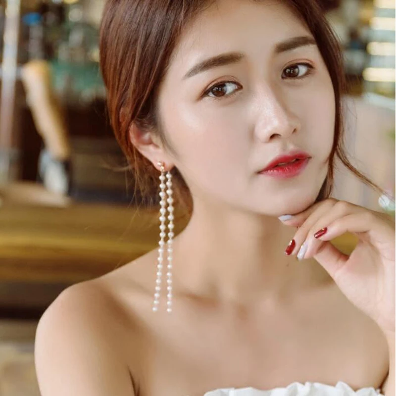 

Fashion Simulated Pearl Tassel Earrings For Women Vintage Statement Earings Long Fringe Hanging Drop Earring Pendientes Jewelry