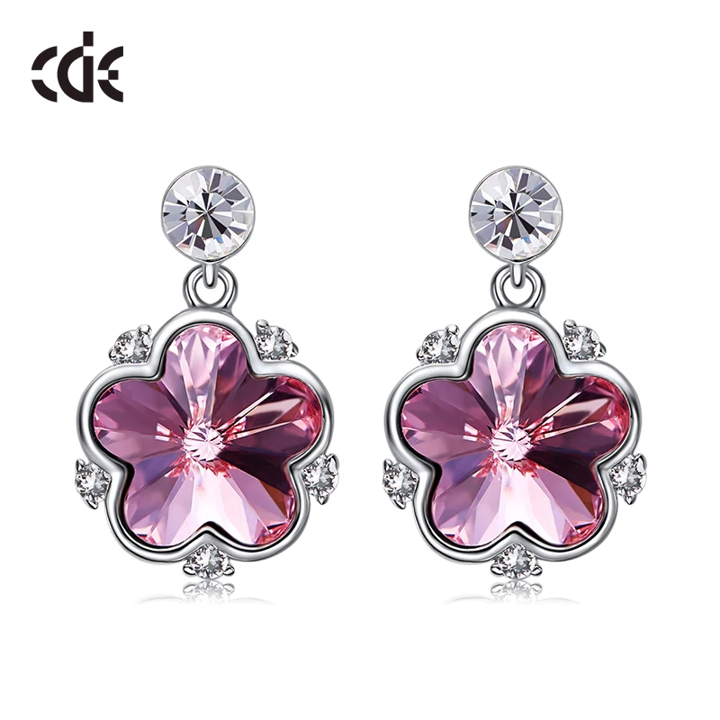 

CDE crystals from Swarovski earrings for women Flower type S925 sterling silver Luxury purple fashion Fine jewelry lover gift