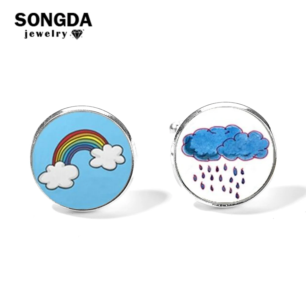 

SONGDA 2018 Rainbow & Cloud Rain Cufflinks for Mens Boys Cute Cartoon Children Cuff Links Button Ring Bearer Wedding Accessories