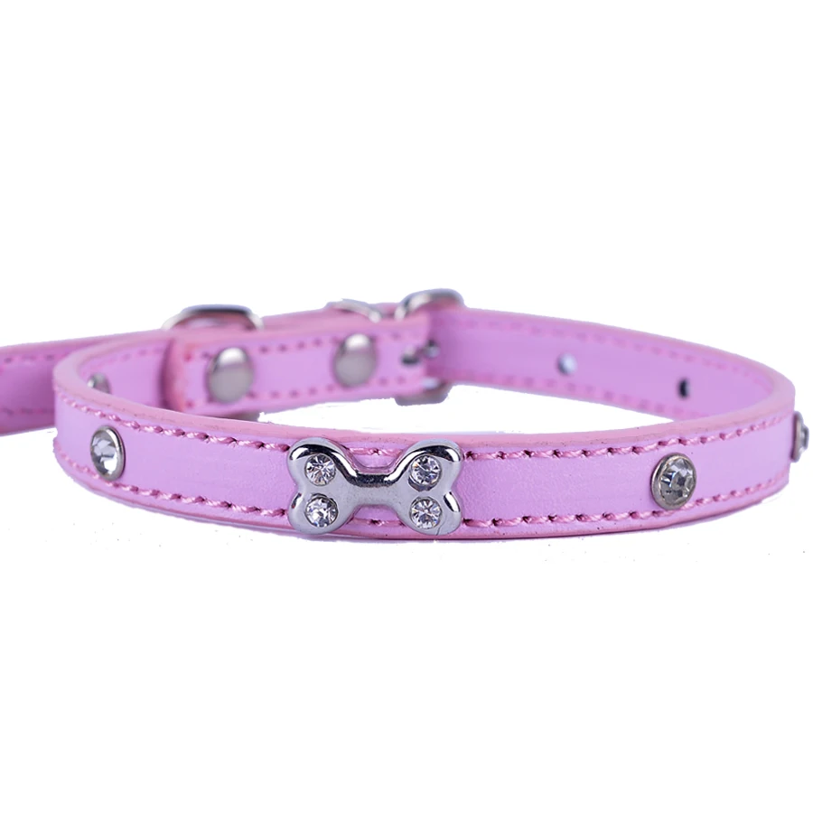 Rhinestones Rivet Cat Collar Adjustable 8-11'' Pu Leather Crystal Studded Pet Puppy Dog Cat Neck Strap Small Pet Products