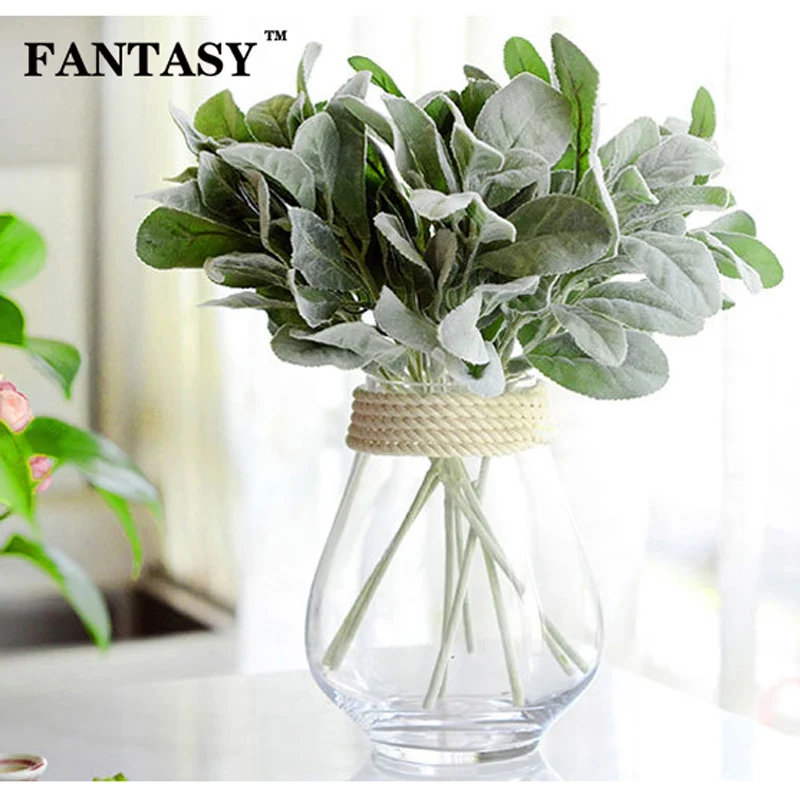 

36cm Silk Fake Eucalyptus Leaves Branch Artificial Plant Bouquet Tropical Green Flocking Tree leafs For Garden Desk Decoration
