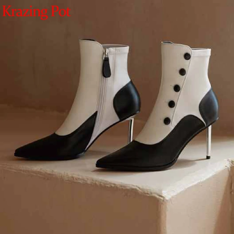 

krazing pot beauty genuine leather extreme stiletto high heels wedding button decoration European career design ankle boots l21