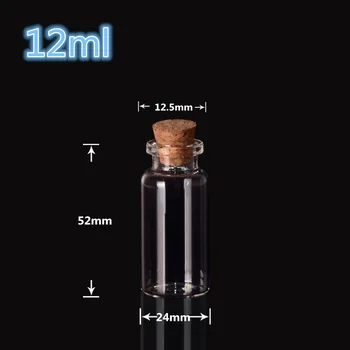 

24*52*12.5mm 12ml Glass Vials Jars Packaging Bottles Test Tube With Cork Stopper Empty Glass Transparent Clear Bottles100pcs