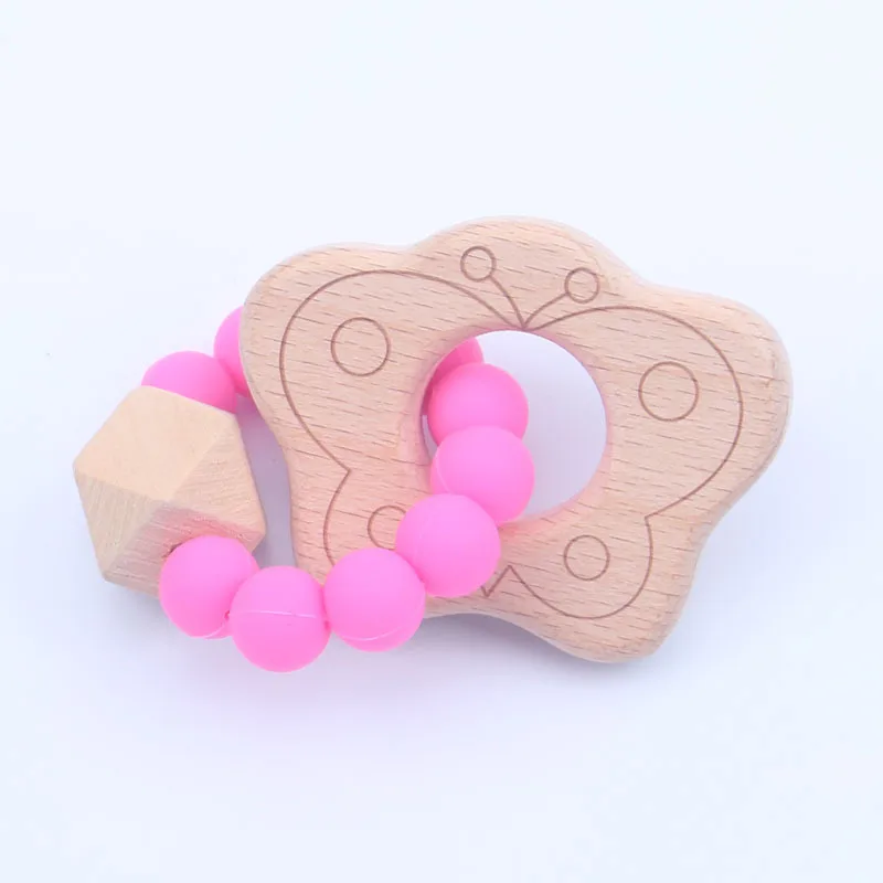 

Animal Wood Teethers Baby Accessory 1PCS Baby Rattles Teething Sensory Beech Wooden Chewable Silicone Bracelet Chewable