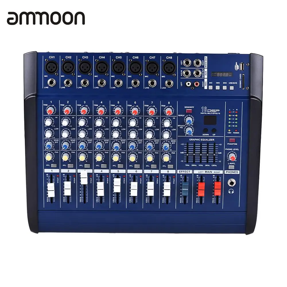 ammoon 8 Channels Powered Mixer Amplifier Digital Audio Mixing Console