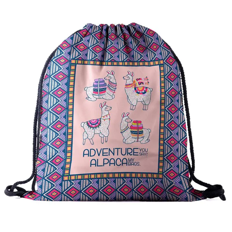 Alpaca Cute Cartoon Drawstring Backpack for School Organizer Travel Shopping