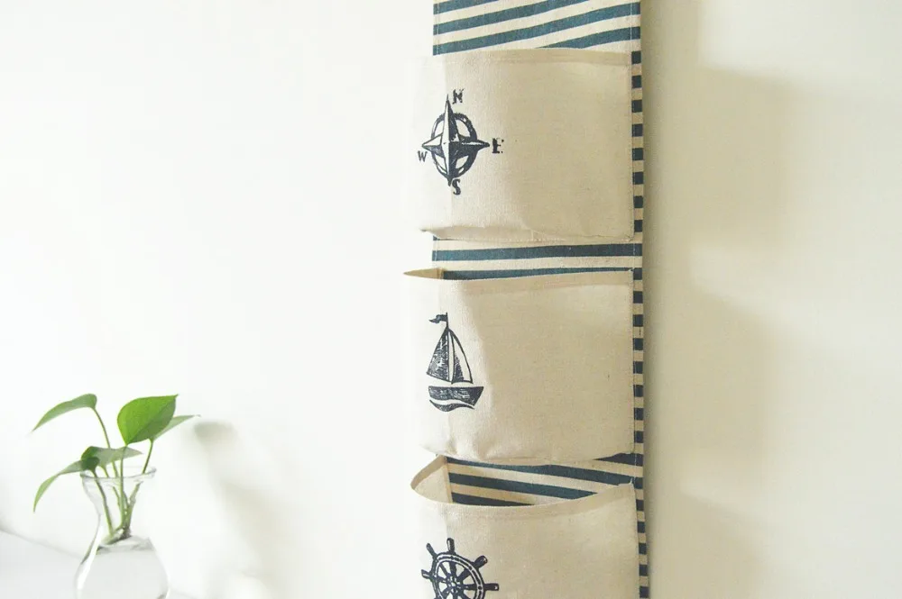 Wall Hanging Storage Sea Navy Cotton Linen Bag