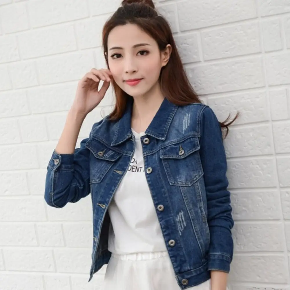 2019New Denim Jacket Light Blue Bomber Short Jeans Jacket Casual Ripped Denim Outwear 2XL Slim Long Sleeve Black Jeans Jack Coat