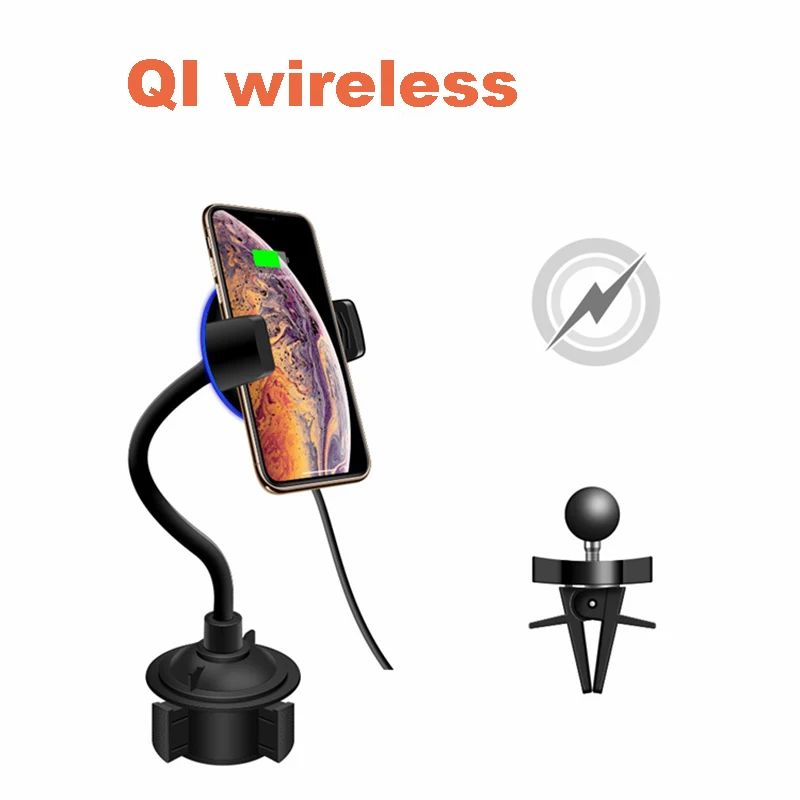 quickly 3.0 Car Air Vent Cup Holder Gravity Wireless Charger For iPhone 8 XR XS wireless charging for Samsung S10 huawei xiaomi