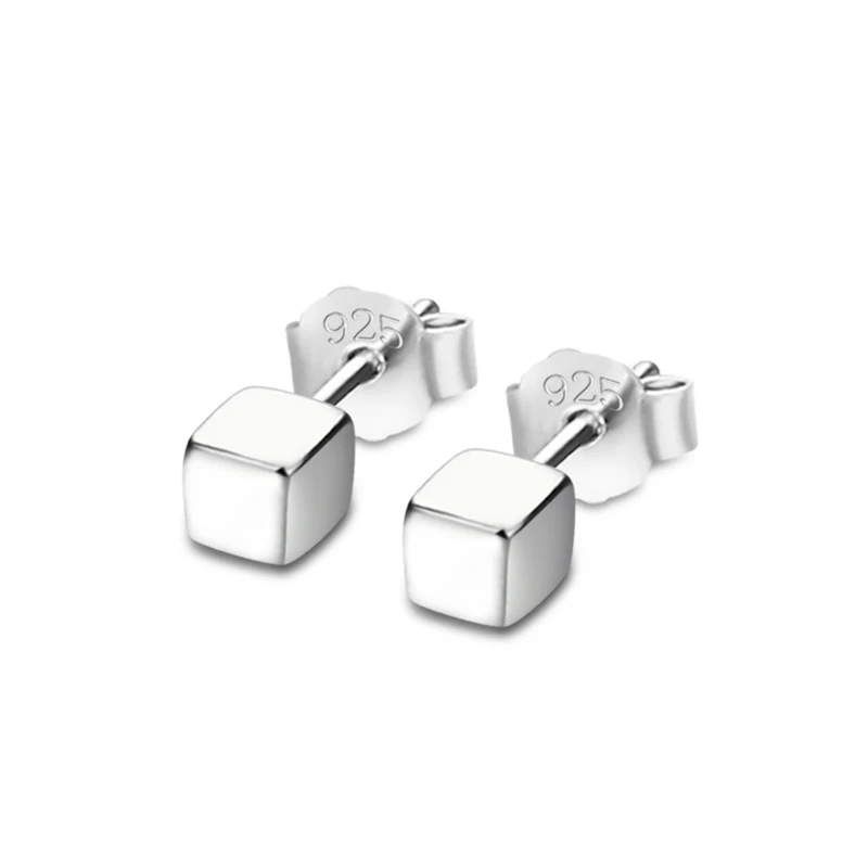 

925 sterling silver earrings female minimalist square earrings solid silver jewelry not allergic birthday present free shipping
