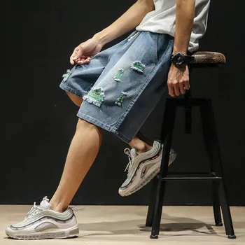 

Summer New Jeans Men Fashion Casual Straight Torn Hole Denim Shorts Man Streetwear Trend Wild Hip Hop Loose Shorts Male Clothes