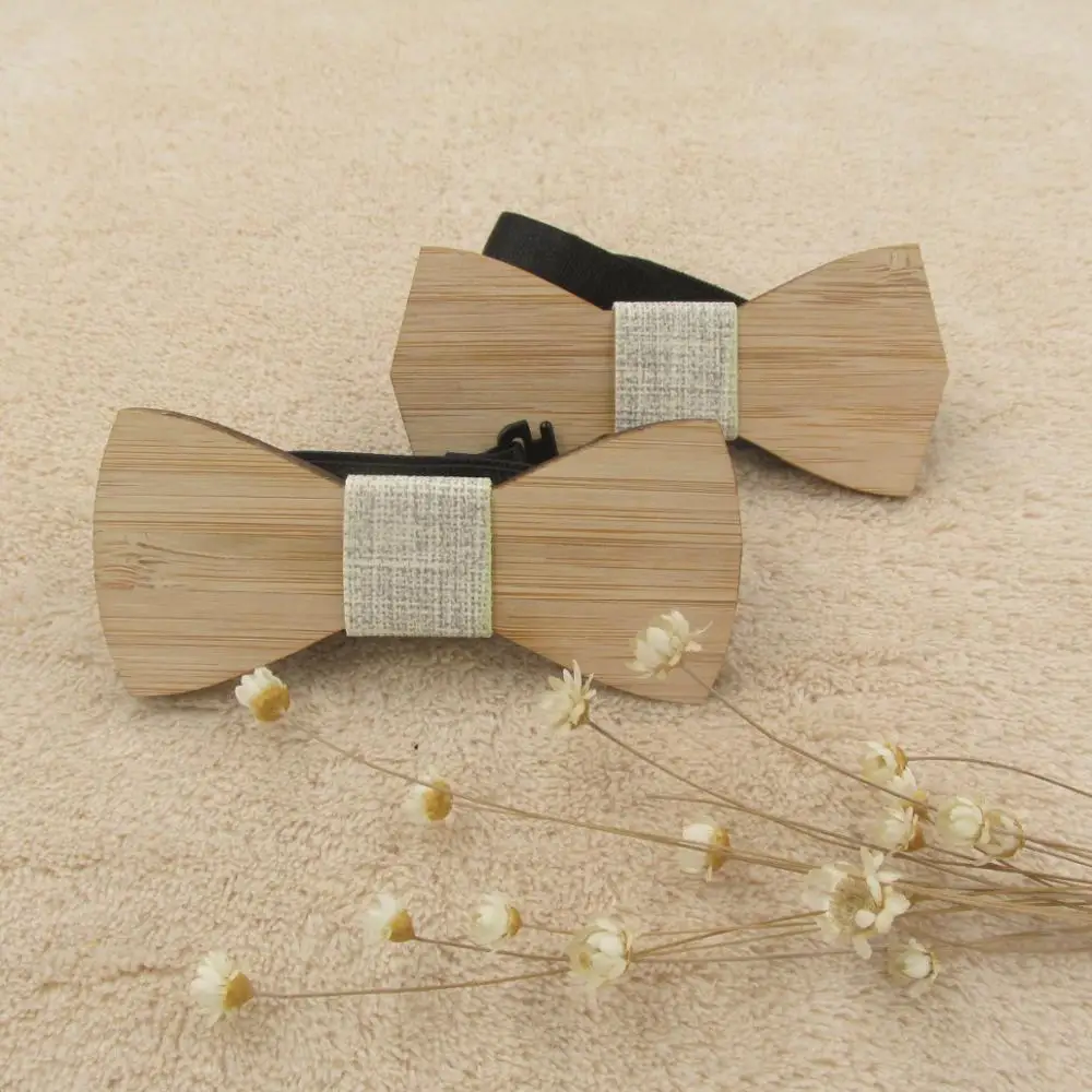 Children Kids Boys Bow Tie Bamboo Wooden Ties Tied Clip Child Neck Bow Ties for Bow Tie Clip on Tie