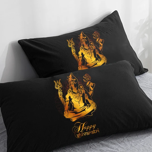 

3D HD Black Pillow Case,Customize Pillowcase 50x70/75/80 70x70,Decorative Pillow Cover Golden Lord Shiva on Black Bedding