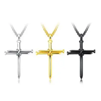 

10pcs Steel nail cross men's pendant punk style personality men's necklace jewelry wholesale 24" Chain