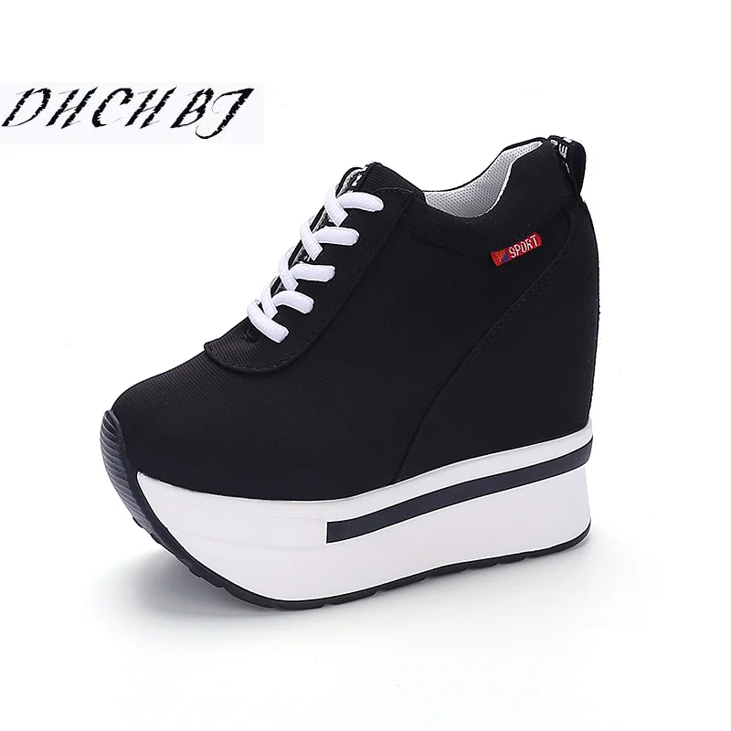 

2019 Women Sneakers Fashion Women Height Increasing Breathable Lace-Up Wedges Sneakers Platform Shoes Canvas Woman Casual Shoes