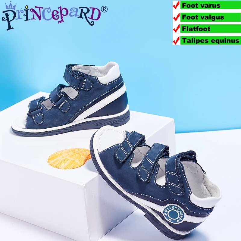 

2018 Princepard orthpoedic shoes for boys kids summer orthopedic sandals navy genuine leather upper sandals for children