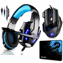 KOTION EACH G9000 Gaming Headset Deep Bass Stereo Headphones with Mic LED Light+7 Buttons 5500 DPI Gaming Mouse+Game Mouse Pad kotion each g3100 3 5mm adjustable usb gaming headset