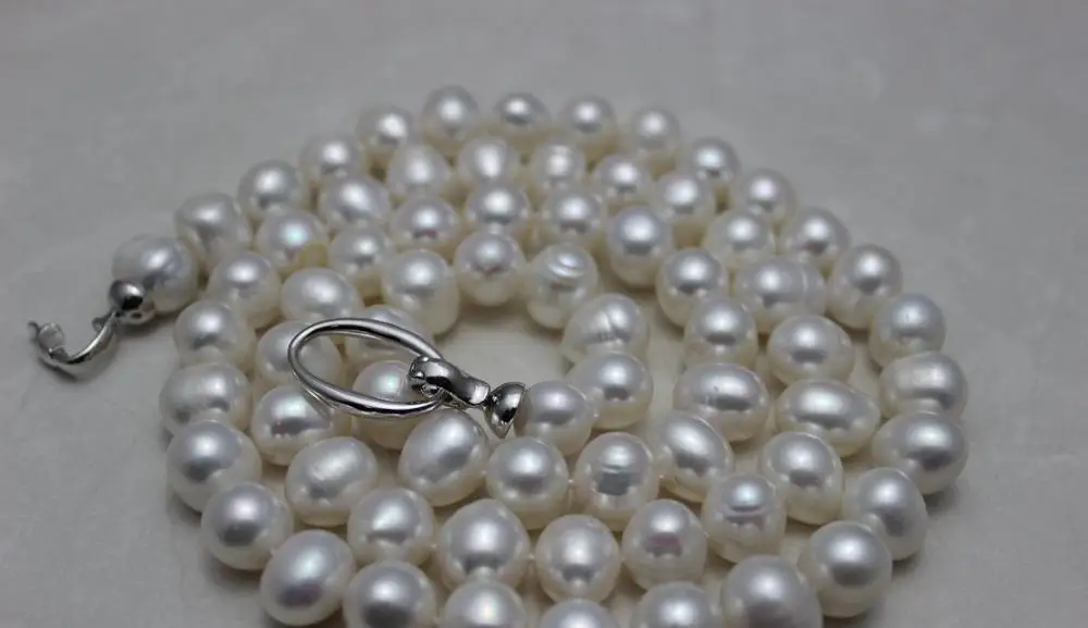 

long Fresh water pearl necklace white nearround 11-12mm 32 alloy clasp