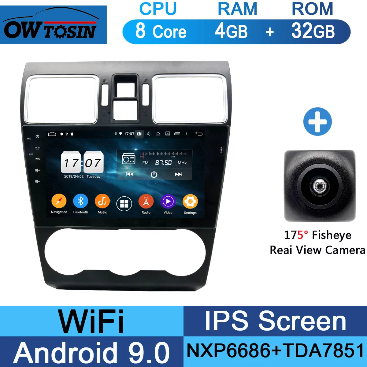 " ips 8 ядерный 4G+ 64G Android 9,0 автомобильный мультимедийный плеер для Subaru WRX Forester радио gps CarPlay Parrot - Цвет: 32G Fisheye Camera