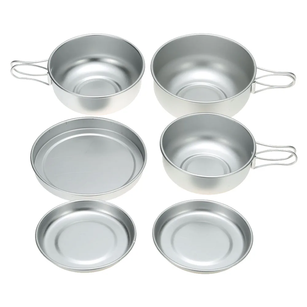 

Camping Cooking Set Aluminum 11.5/12/13.5cm Outdoor Camping Pots Hiking Cookware Tableware Small Picnic Cookware + Lid +2 Plates