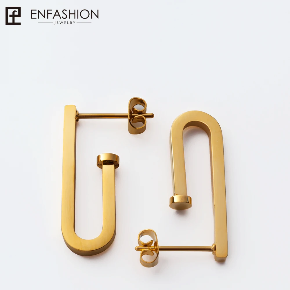 Cena Enfashion biżuteria geometryczne małe klipsy kolczyki złoty kolor stal nierdzewna długie kolczyki wiszące dla kobiet kolczyki EB171029