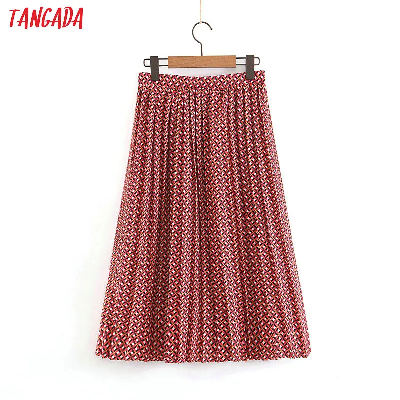 Tangada крачная юбка плиссированная юбка геометрический принт юбка плиссе юбка в складку юбка трапеция юбка на высокой талии юбка ниже колена юбки миди SL401