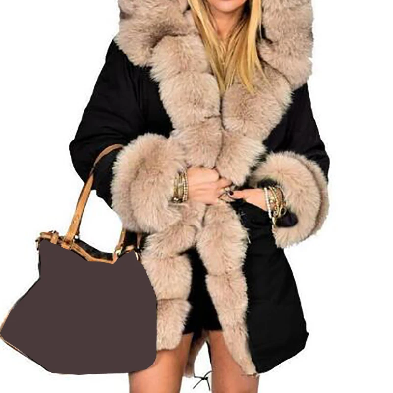 Thick Warm Long Coat Hooded Faux Fur Camouflage Jacket Fur Collar Winter Parkas Women's Jackets Overcoat Outwear Female 5XL Tops