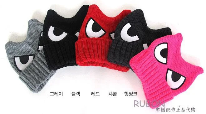 LL285 Unique cute magic design cat ears eyes print beanie thick winter warm woman kintted China hats | Аксессуары для одежды