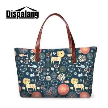 

Dispalang Women Handbag Fashion Vintage Tote Bag Ladies Cartoon Animal Cat Print Shopping Bag Big Tote Casual Shoulder Beach Bag