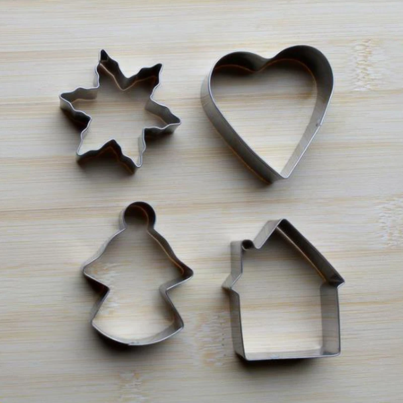 10pcs/set Christmas Cookie Cutters Cake Mould Mold Xmas Tree Star House Bells Snowflake Biscuit Bakeware Tool Stainless steel Ma