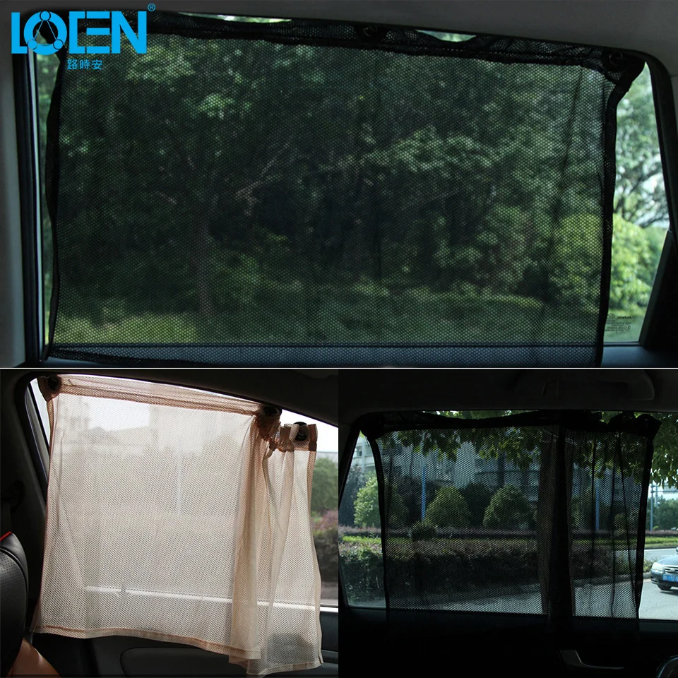 

LOEN 2 PCS Shrinkable Windowshade Mesh Curtain Car Side Window Sunshades for Auto Windshield Sun Block - Black Beige Gray